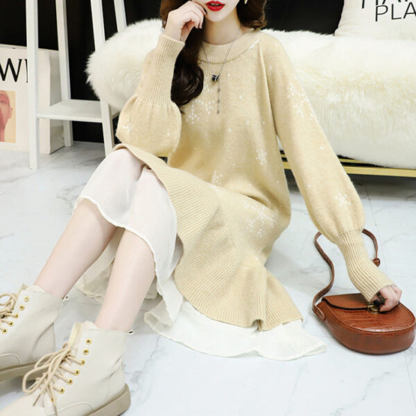 Fashion Mesh Knitted Dress Autumn And Winter Korean Version New Loose Thick Medium And Long Bottom Sweater Skirt Tide - Image 6