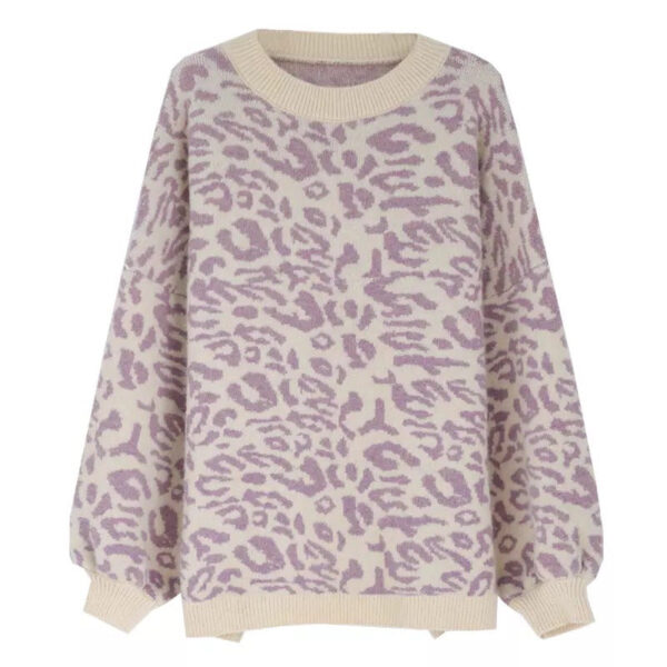 Autumn And Winter New Leopard Print Sweater Women'S Korean Version Loose Lazy Wind Pullover Internet Celebrity Small Fresh Knitted Sweater Tide - Image 5