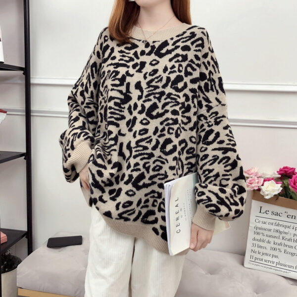 Autumn And Winter New Leopard Print Sweater Women'S Korean Version Loose Lazy Wind Pullover Internet Celebrity Small Fresh Knitted Sweater Tide - Image 4