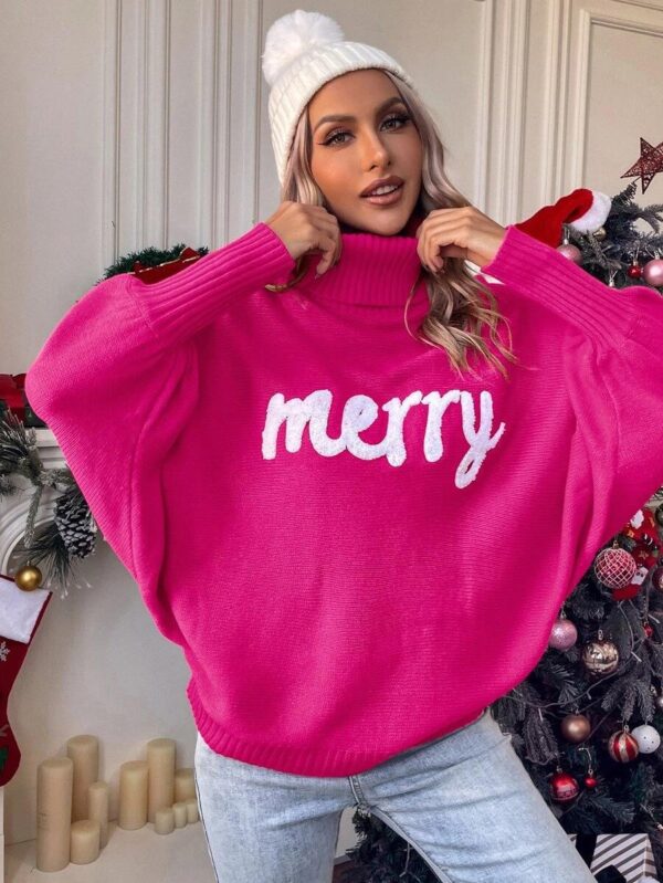 Christmas Turtleneck Sweater Women'S Clothing Amazon Autumn And Winter Loose Bat Sleeves Outer Wear Knitted Top Women - Image 6