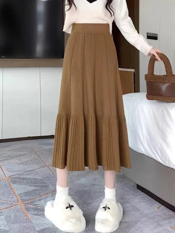 Pleated Knitted Skirt Women'S Autumn And Winter New Fashion High Waist Korean Version Casual And Thin Big Swing Skirt A-Shaped Skirt Umbrella Skirt - Image 8