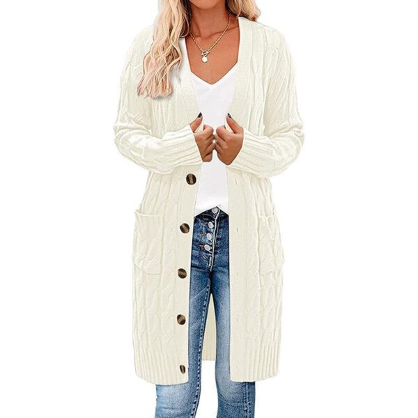 Autumn And Winter New Single-Breasted Twist Pocket Solid Color Knitted Long Sweater Cardigan Jacket - Image 4