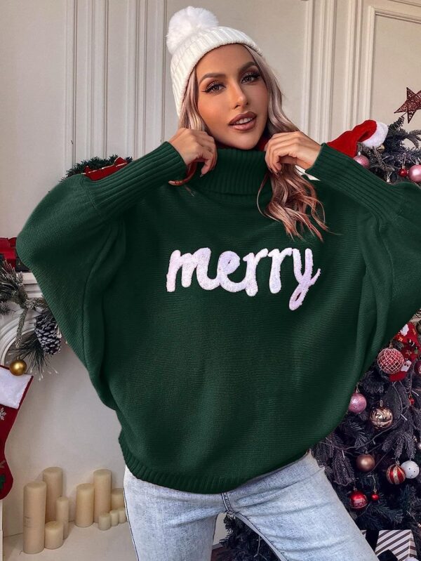 Christmas Turtleneck Sweater Women'S Clothing Amazon Autumn And Winter Loose Bat Sleeves Outer Wear Knitted Top Women - Image 7