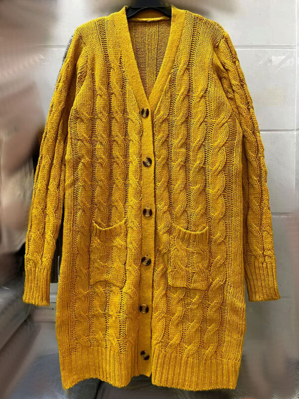 Autumn And Winter New Single-Breasted Twist Pocket Solid Color Knitted Long Sweater Cardigan Jacket - Image 6