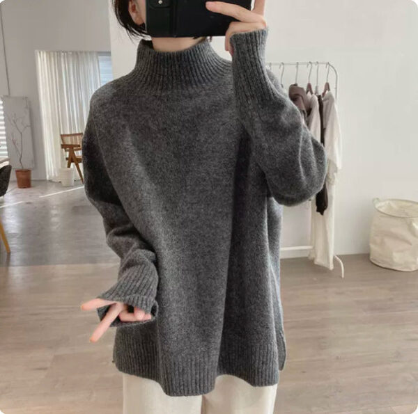Purple Turtleneck Sweater Jacket Autumn And Winter New Loose And Thin Pullover High-End Soft Waxy Bottoming Knitted Sweater Top - Image 3