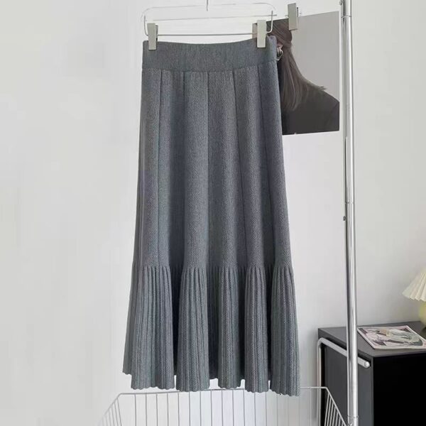 Pleated Knitted Skirt Women'S Autumn And Winter New Fashion High Waist Korean Version Casual And Thin Big Swing Skirt A-Shaped Skirt Umbrella Skirt - Image 9