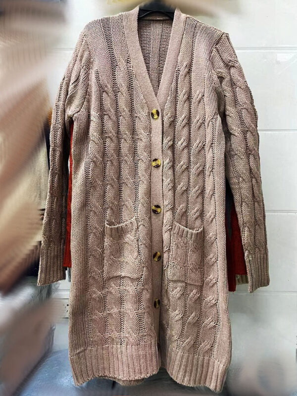 Autumn And Winter New Single-Breasted Twist Pocket Solid Color Knitted Long Sweater Cardigan Jacket - Image 11