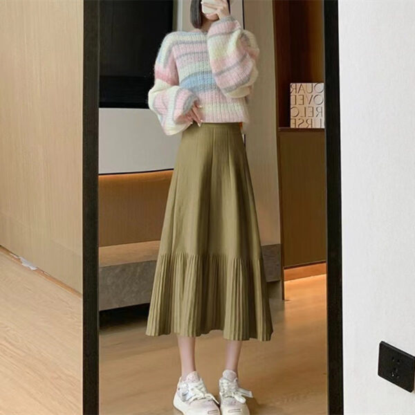 Pleated Knitted Skirt Women'S Autumn And Winter New Fashion High Waist Korean Version Casual And Thin Big Swing Skirt A-Shaped Skirt Umbrella Skirt - Image 11