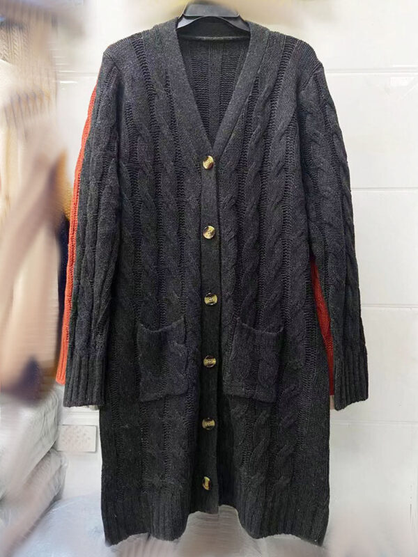 Autumn And Winter New Single-Breasted Twist Pocket Solid Color Knitted Long Sweater Cardigan Jacket - Image 14