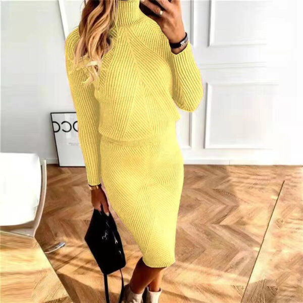 Autumn And Winter New Women'S Clothing, European And American Turtleneck Knitted Solid Color Thickened Lapel Pullover Sweater Set - Image 16