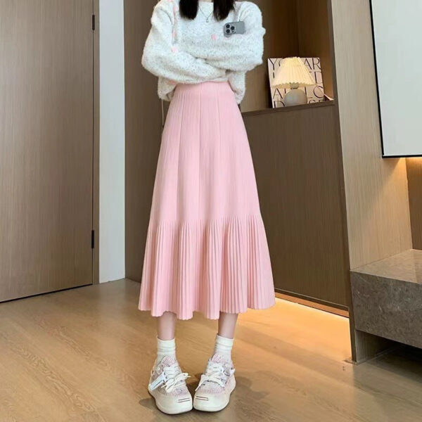 Pleated Knitted Skirt Women'S Autumn And Winter New Fashion High Waist Korean Version Casual And Thin Big Swing Skirt A-Shaped Skirt Umbrella Skirt - Image 10