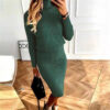 Autumn and Winter New Women's Clothing, European and American Turtleneck Knitted Solid Color Thickened Lapel Pullover Sweater Set - Green, XL