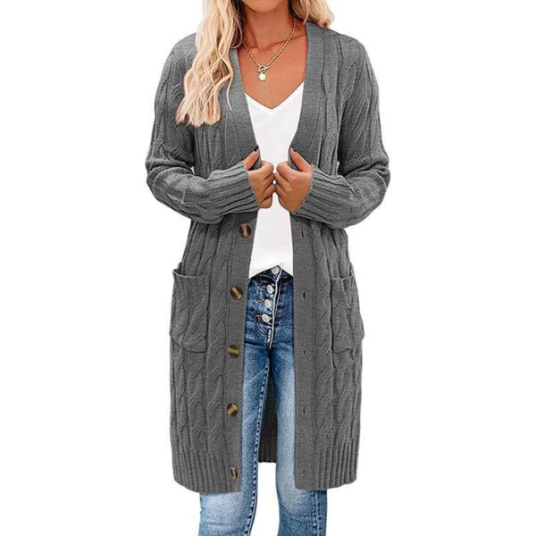 Autumn And Winter New Single-Breasted Twist Pocket Solid Color Knitted Long Sweater Cardigan Jacket - Image 2