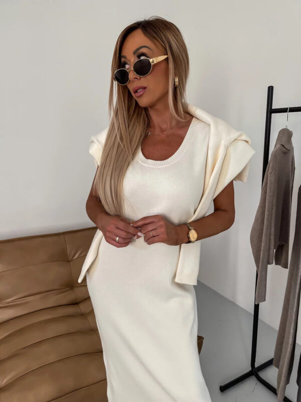 New Sweater Dress Autumn And Winter Turtleneck Long Dress Two-Piece Set Solid Color Knitted Dress - Image 7