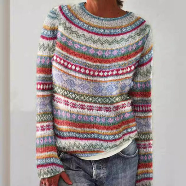 New Sweater Women Wish Hot Sale Round Neck Color Matching Loose Fashion Pullover Knitted Sweater - Image 4