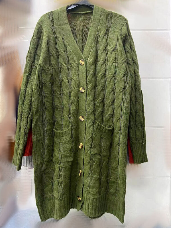 Autumn And Winter New Single-Breasted Twist Pocket Solid Color Knitted Long Sweater Cardigan Jacket - Image 13