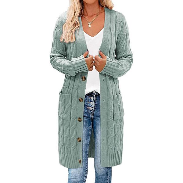 Autumn And Winter New Single-Breasted Twist Pocket Solid Color Knitted Long Sweater Cardigan Jacket