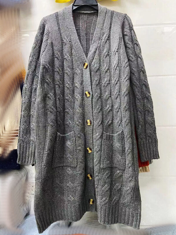 Autumn And Winter New Single-Breasted Twist Pocket Solid Color Knitted Long Sweater Cardigan Jacket - Image 9
