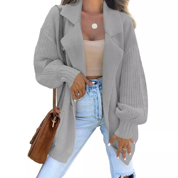 New Sweater Cardigan Solid Color Suit Collar Long Sleeve Knitted Jacket Winter Fashion Sweater - Image 4