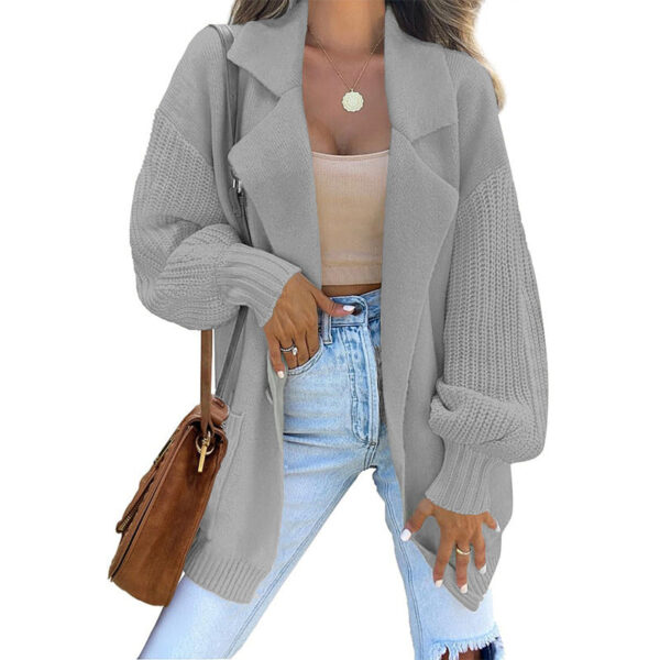 New Sweater Cardigan Solid Color Suit Collar Long Sleeve Knitted Jacket Winter Fashion Sweater - Image 6