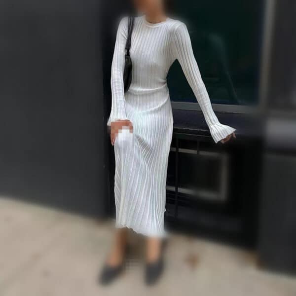 Autumn And Winter New Knitted Dress Casual Waist V-Neck Large Pit Strip Thin Knitted Dress Women - Image 8
