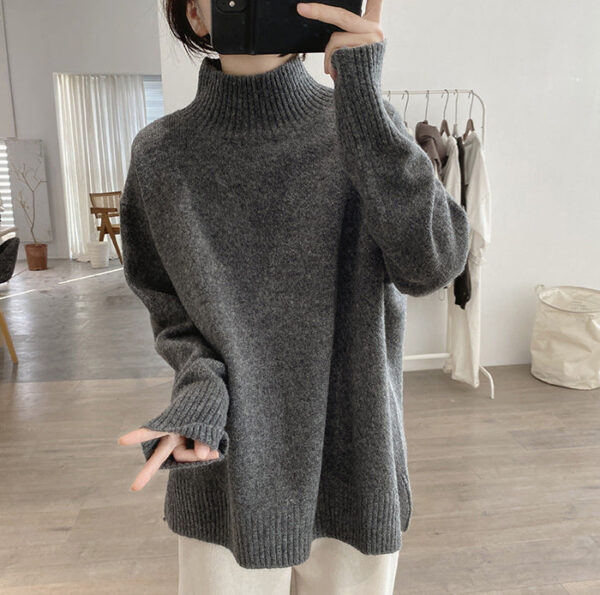 Purple Turtleneck Sweater Jacket Autumn And Winter New Loose And Thin Pullover High-End Soft Waxy Bottoming Knitted Sweater Top - Image 6
