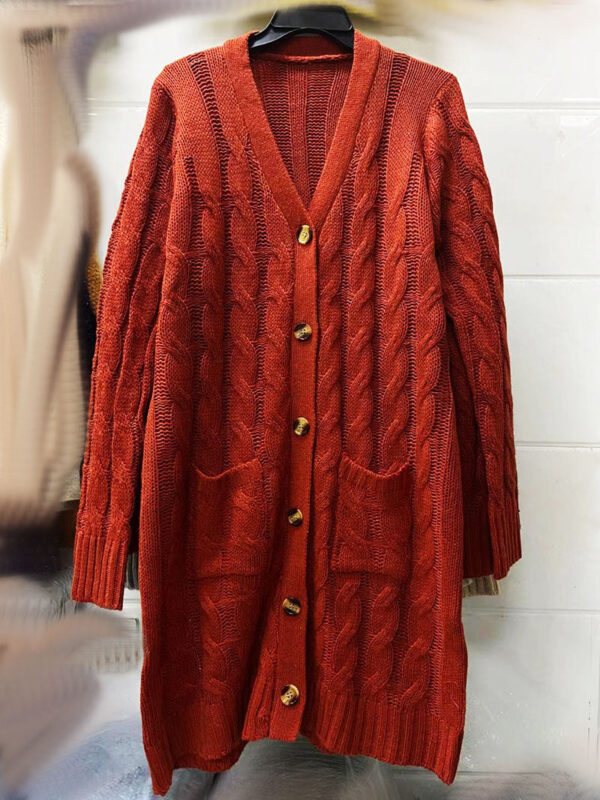 Autumn And Winter New Single-Breasted Twist Pocket Solid Color Knitted Long Sweater Cardigan Jacket - Image 12