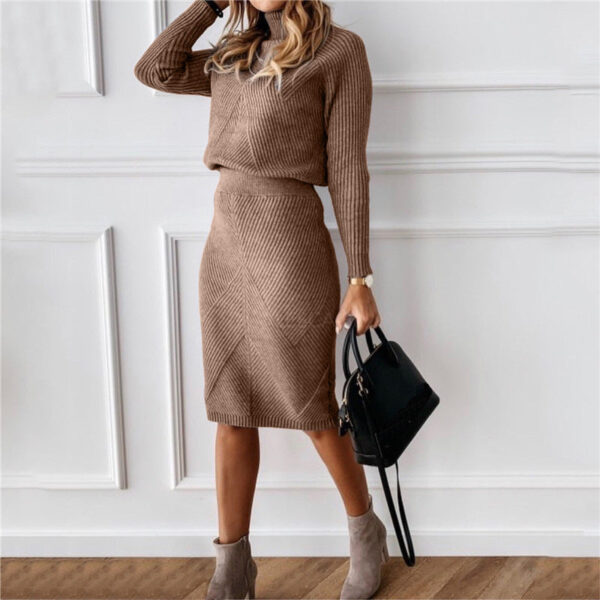 Autumn And Winter New Women'S Clothing, European And American Turtleneck Knitted Solid Color Thickened Lapel Pullover Sweater Set - Image 12