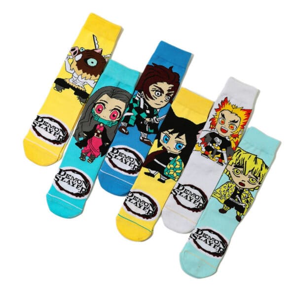 Men'S Cartoon Medium Tube Women'S Cotton Comic Socks, Stockings, Anime Trend Men'S Ghost'S Blade Socks-5Prs - Image 3