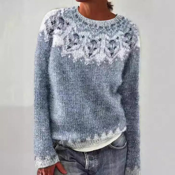 New Sweater Women Wish Hot Sale Round Neck Color Matching Loose Fashion Pullover Knitted Sweater - Image 2