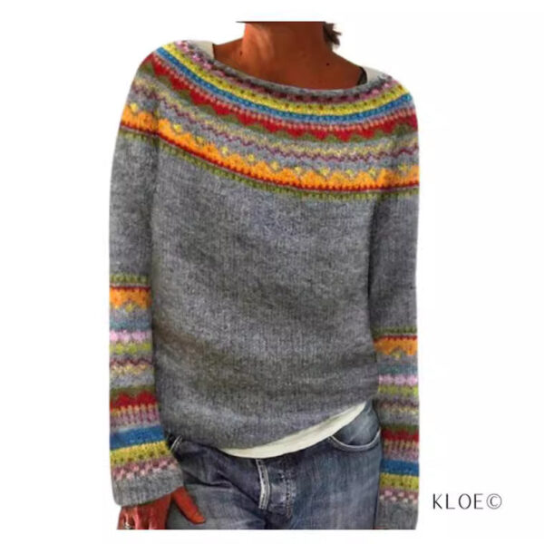 New Sweater Women Wish Hot Sale Round Neck Color Matching Loose Fashion Pullover Knitted Sweater - Image 3
