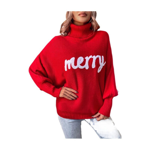 Christmas Turtleneck Sweater Women'S Clothing Amazon Autumn And Winter Loose Bat Sleeves Outer Wear Knitted Top Women - Image 5