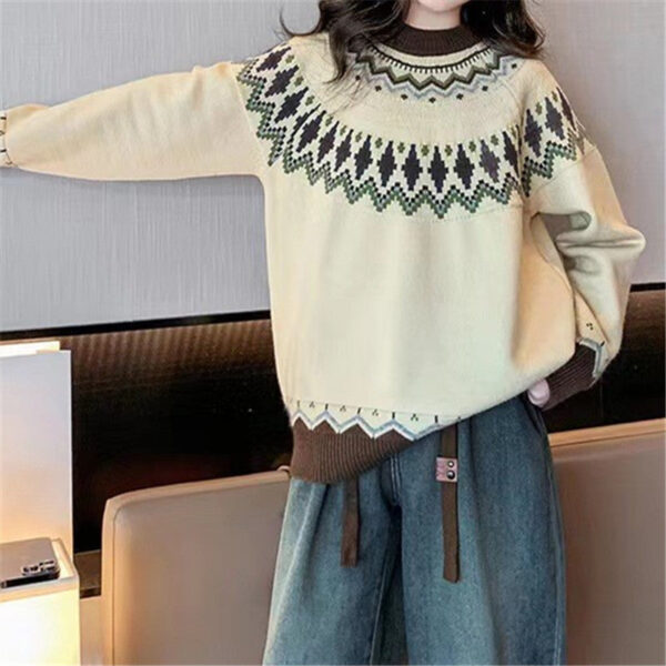 New Sweater Women Wish Hot Sale Round Neck Color Matching Loose Fashion Pullover Knitted Sweater - Image 15