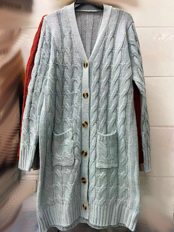 Autumn And Winter New Single-Breasted Twist Pocket Solid Color Knitted Long Sweater Cardigan Jacket - Image 10