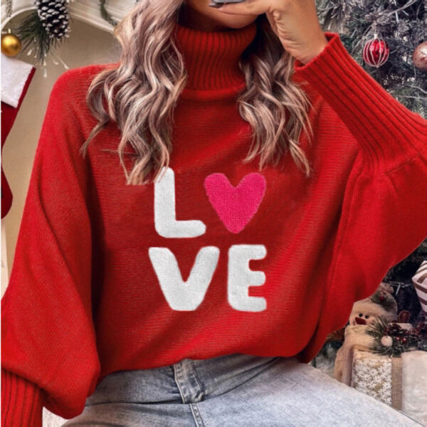 Christmas Turtleneck Sweater Women'S Clothing Amazon Autumn And Winter Loose Bat Sleeves Outer Wear Knitted Top Women - Image 2