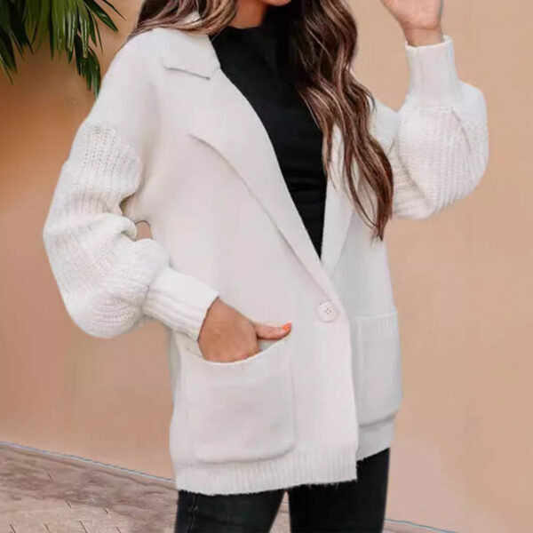 New Sweater Cardigan Solid Color Suit Collar Long Sleeve Knitted Jacket Winter Fashion Sweater - Image 2