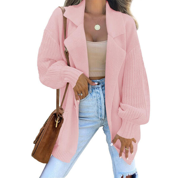 New Sweater Cardigan Solid Color Suit Collar Long Sleeve Knitted Jacket Winter Fashion Sweater