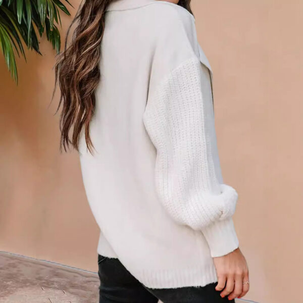 New Sweater Cardigan Solid Color Suit Collar Long Sleeve Knitted Jacket Winter Fashion Sweater - Image 3