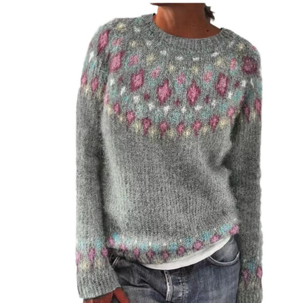 New Sweater Women Wish Hot Sale Round Neck Color Matching Loose Fashion Pullover Knitted Sweater - Image 5