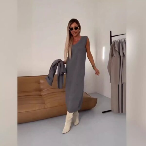 New Sweater Dress Autumn And Winter Turtleneck Long Dress Two-Piece Set Solid Color Knitted Dress - Image 2