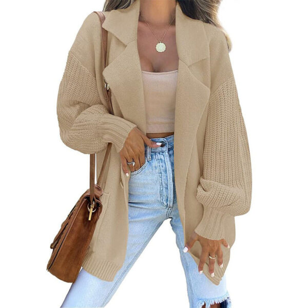 New Sweater Cardigan Solid Color Suit Collar Long Sleeve Knitted Jacket Winter Fashion Sweater - Image 8
