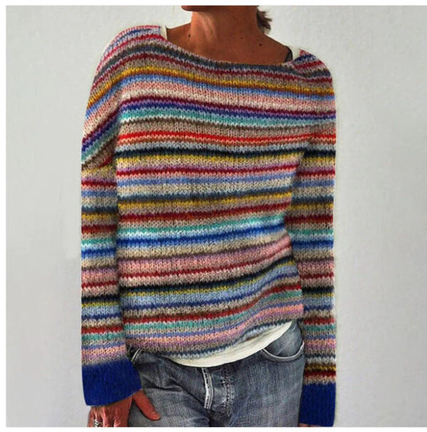 New Sweater Women Wish Hot Sale Round Neck Color Matching Loose Fashion Pullover Knitted Sweater - Image 12