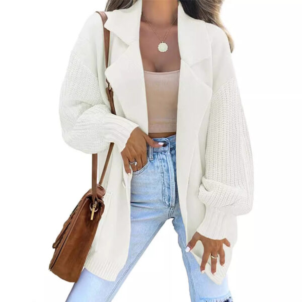 New Sweater Cardigan Solid Color Suit Collar Long Sleeve Knitted Jacket Winter Fashion Sweater - Image 5