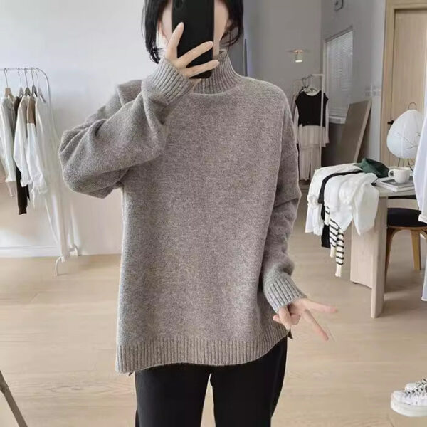 Purple Turtleneck Sweater Jacket Autumn And Winter New Loose And Thin Pullover High-End Soft Waxy Bottoming Knitted Sweater Top - Image 4