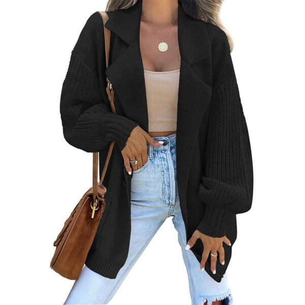 New Sweater Cardigan Solid Color Suit Collar Long Sleeve Knitted Jacket Winter Fashion Sweater - Image 7