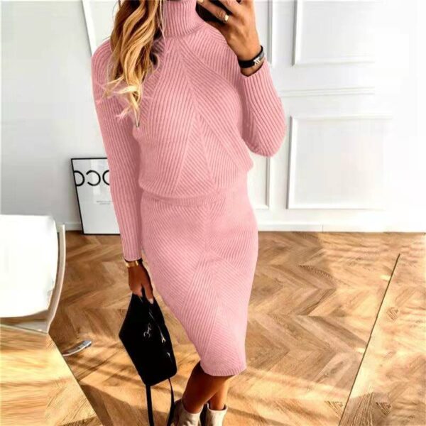 Autumn And Winter New Women'S Clothing, European And American Turtleneck Knitted Solid Color Thickened Lapel Pullover Sweater Set - Image 7