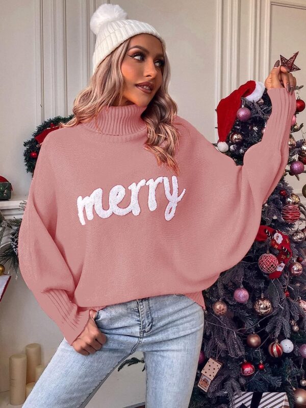 Christmas Turtleneck Sweater Women'S Clothing Amazon Autumn And Winter Loose Bat Sleeves Outer Wear Knitted Top Women - Image 8