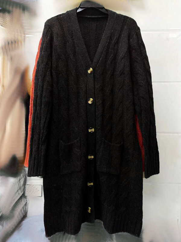 Autumn And Winter New Single-Breasted Twist Pocket Solid Color Knitted Long Sweater Cardigan Jacket - Image 7