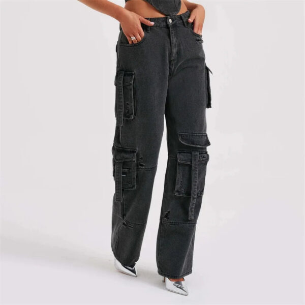 Women'S Autumn New Low-Rise 3D Pocket Splicing Jeans: Loose Fit, Pendant Detail, Thin Trousers - Image 5
