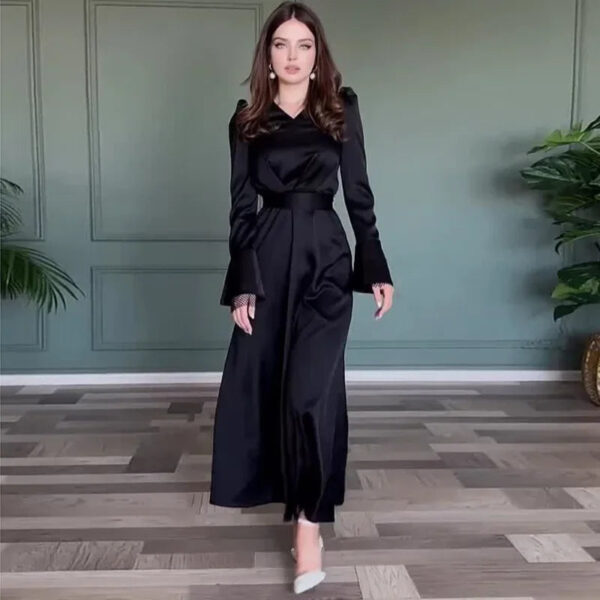 Stylish V-Neck Belted Long Sleeve Dress | Solid Color Split-End Design | Slim Fit